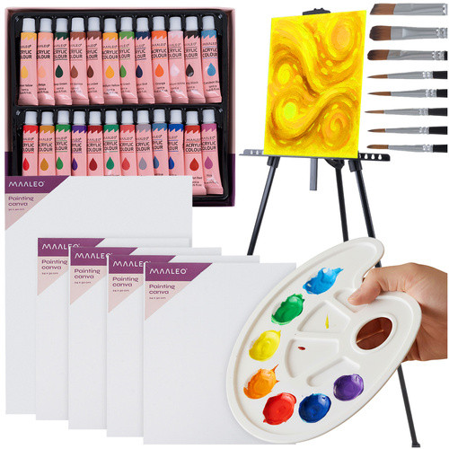 Set de pictura XXL, 24 tuburi vopsea acrilica, 10 pensule, 5 panze, sevalet, paleta - imagine 20